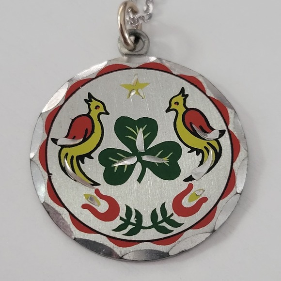Blackinton Jewelry - Vintage Blackinton Pewter Pendant Necklace Pennsylvania Dutch Hex Sign Birds